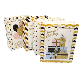 Set 12 Pungi Cadou model mixt happy gold 14x15x7cm