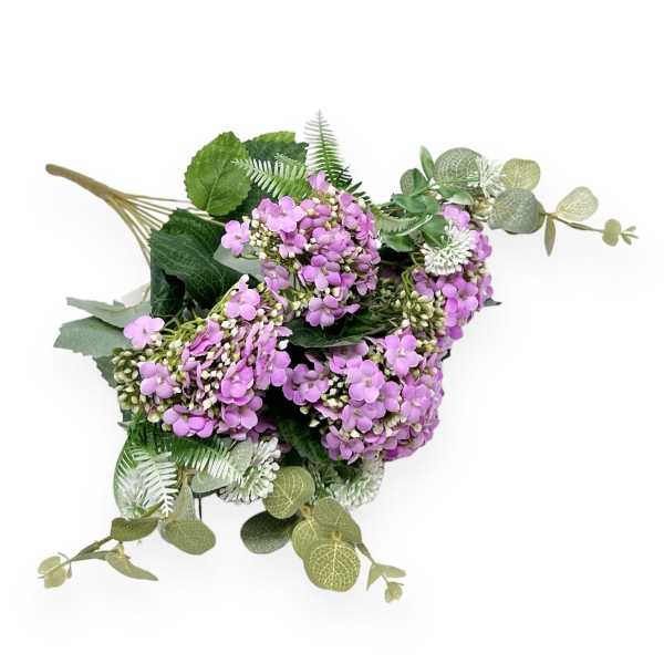 Buchet Artificial 10 Fire Hortensie si Eucalipt Liliac